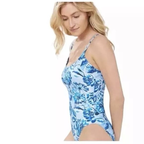 Andie Swim The Baia Blue Floral One Piece Sz M Swimsuit Adjustable